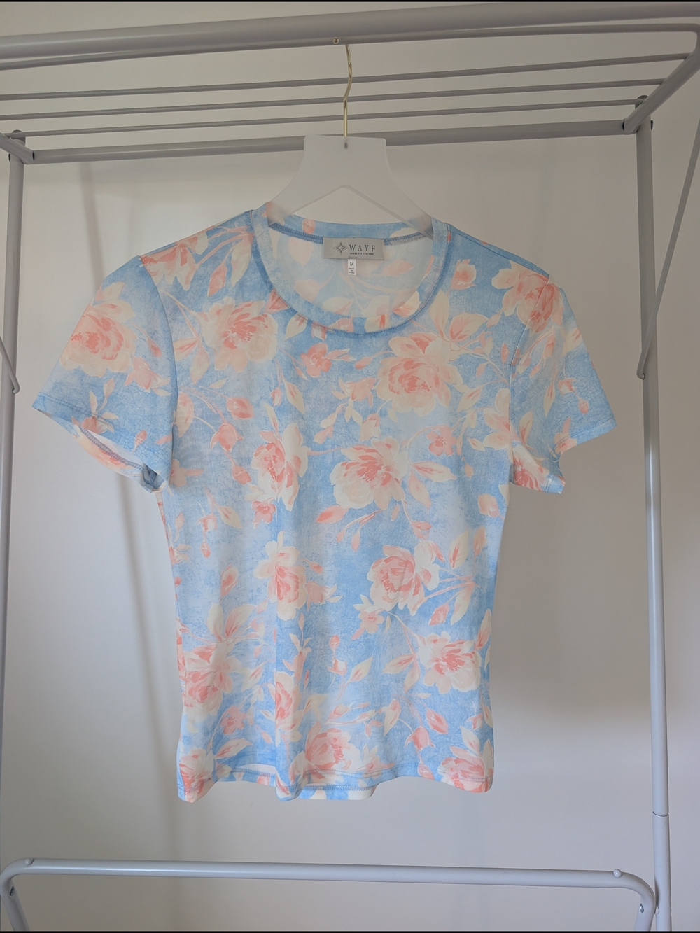 Wayf Floral Crewneck Tee - Light Blue & Peach